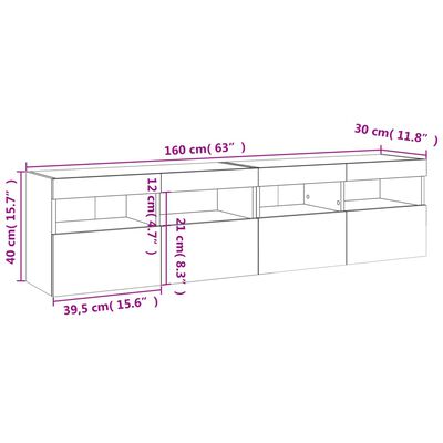 vidaXL Meubles TV muraux avec lumières LED 2 pcs blanc 80x30x40 cm