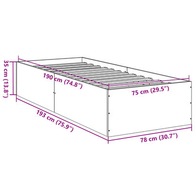 vidaXL Cadre de lit sans matelas chêne fumé 75x190cm bois d'ingénierie