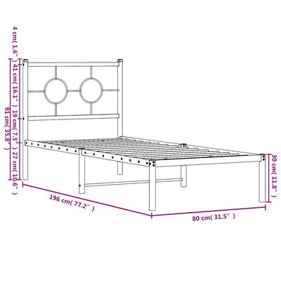 vidaXL Cadre de lit métal sans matelas avec tête de lit noir 75x190 cm