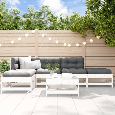 vidaXL Salon de jardin 6 pcs avec coussins blanc bois massif