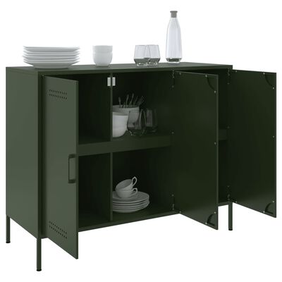 vidaXL Buffet vert olive 100,5x39x79 cm acier