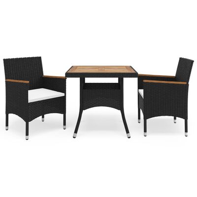 vidaXL Ensemble à manger de jardin 3 pcs Noir Résine tressée et acacia