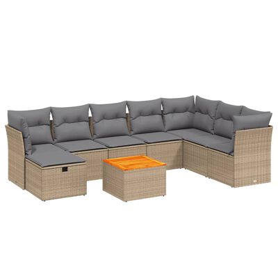 vidaXL Salon de jardin avec coussins 9pcs mélange beige résine tressée