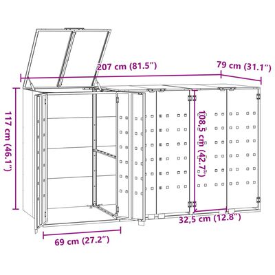 vidaXL Rangement à roulettes pour poubelles pour 3 bacs gris acier