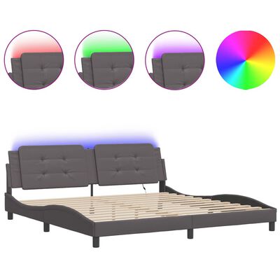 vidaXL Cadre de lit avec lumières LED gris 200x200 cm similicuir