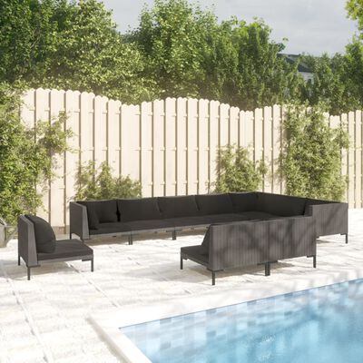 vidaXL Salon de jardin 10 pcs avec coussins Résine tressée Gris foncé