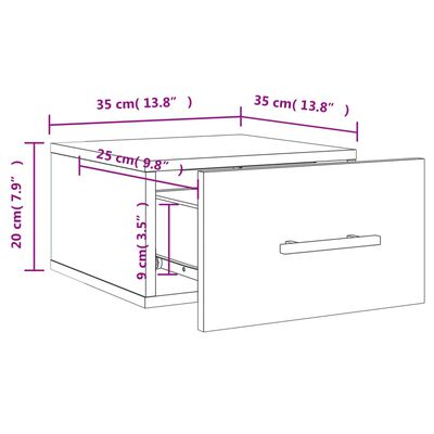 vidaXL Table de chevet murale gris béton 35x35x20 cm