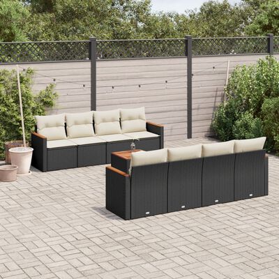 vidaXL Salon de jardin 9 pcs avec coussins noir résine tressée