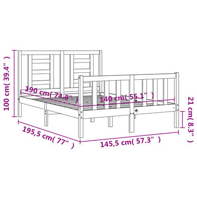 vidaXL Cadre de lit avec tête de lit blanc 140x190 cm bois massif