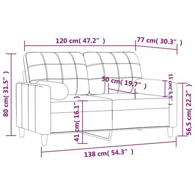 vidaXL Canapé 2 places avec oreillers décoratifs noir 120 cm tissu