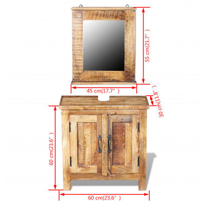 vidaXL Meuble de salle de bain avec miroir Bois massif de manguier