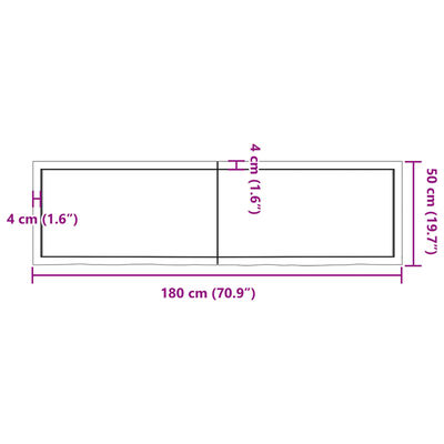 vidaXL Dessus de table 180x50x(2-6) cm bois de chêne massif non traité