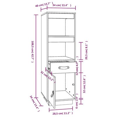 vidaXL Buffet haut 34x40x108,5 cm Bois massif de pin