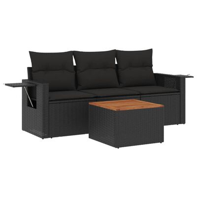 vidaXL Salon de jardin 4 pcs avec coussins noir résine tressée