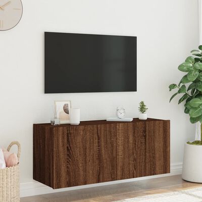 vidaXL Meuble TV mural avec lumières LED chêne marron 100x35x41 cm