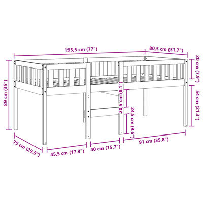 vidaXL Lit pour enfants sans matelas cire marron 75x190 cm pin massif