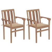 vidaXL Chaises de jardin lot de 2 et coussins beige Bois teck massif