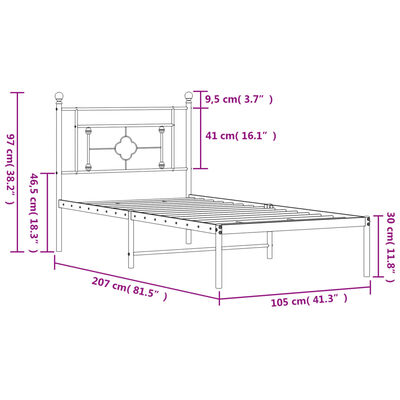 vidaXL Cadre de lit métal sans matelas avec tête de lit noir 100x200cm