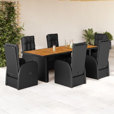 vidaXL Ensemble à manger de jardin coussins 7 pcs noir résine tressée