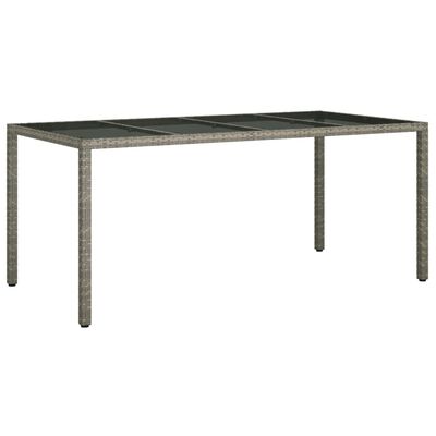 vidaXL Table de jardin Gris 190x90x75 cm Verre trempé/résine tressée