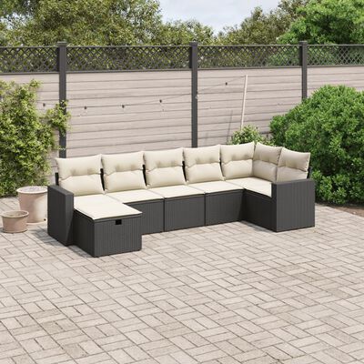 vidaXL Salon de jardin 7 pcs avec coussins noir résine tressée