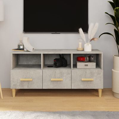 vidaXL Meuble TV gris béton 102x36x50 cm bois d'ingénierie