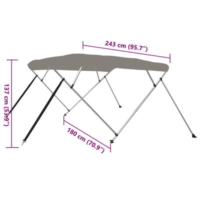 vidaXL Auvent bimini à 4 arceaux gris 243x180x137 cm