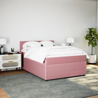 vidaXL Sommier à lattes de lit avec matelas Rose 140x200 cm Velours