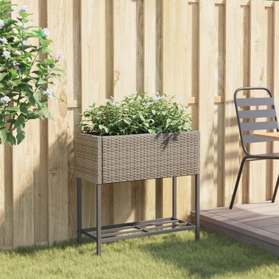 vidaXL Jardinière avec étagère gris résine tressée