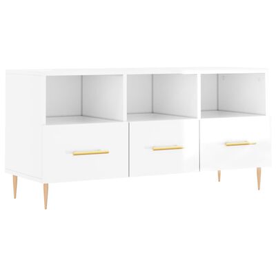 vidaXL Meuble TV Blanc brillant 102x36x50 cm Bois d'ingénierie