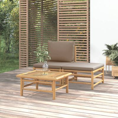 vidaXL Salon de jardin 3 pcs avec coussins taupe bambou
