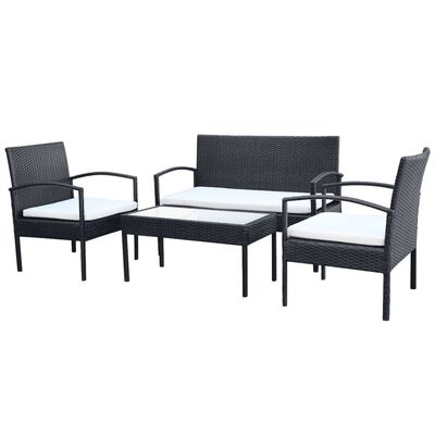 vidaXL Salon de jardin 4 pcs avec coussins Résine tressée Noir