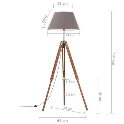 vidaXL Lampadaire à trépied Marron miel et gris Bois de teck 141 cm