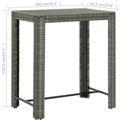 vidaXL Ensemble de bar d'extérieur 7 pcs coussins Résine tressée Gris