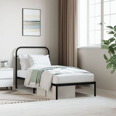 vidaXL Cadre de lit métal sans matelas avec tête de lit noir 90x200 cm