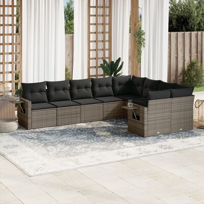 vidaXL Salon de jardin 9 pcs avec coussins gris résine tressée