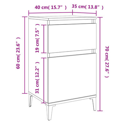 vidaXL Table de chevet chêne fumé 40x35x70 cm