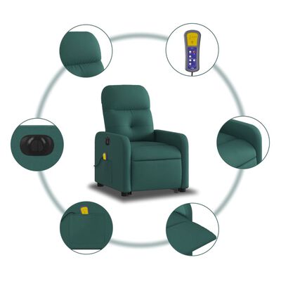 vidaXL Fauteuil inclinable de massage électrique Vert foncé Tissu