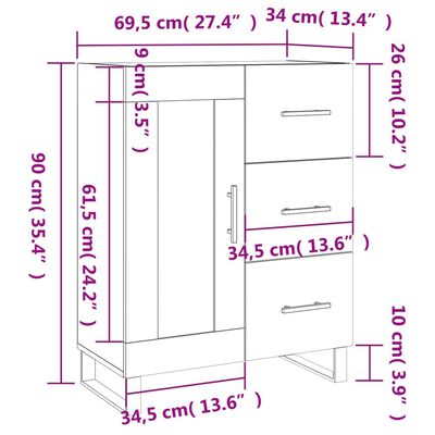 vidaXL Buffet noir 69,5x34x90 cm bois d'ingénierie