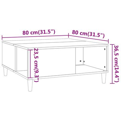 vidaXL Table basse chêne sonoma 80x80x36,5 cm bois d'ingénierie