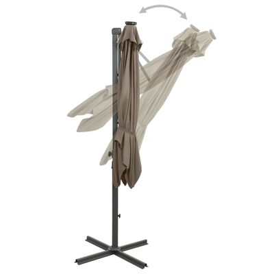 vidaXL Parasol de jardin en porte-à-faux et mât et lumières LED taupe