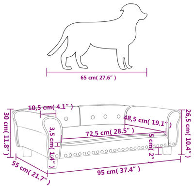 vidaXL Lit pour chien gris clair 95x55x30 cm velours