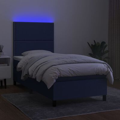 vidaXL Sommier à lattes de lit avec matelas et LED Bleu 90x200cm Tissu