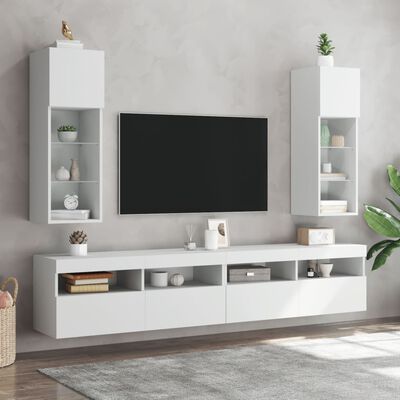 vidaXL Meubles TV avec lumières LED 2 pcs blanc 30,5x30x90 cm