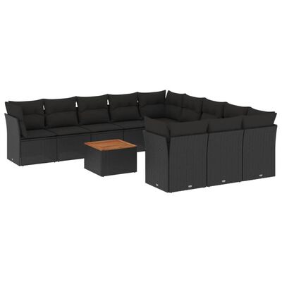 vidaXL Salon de jardin 12 pcs avec coussins noir résine tressée