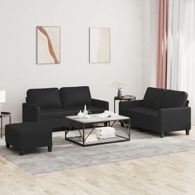 vidaXL Ensemble de canapés 3 pcs avec coussins Noir Similicuir