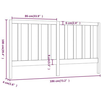 vidaXL Tête de lit Noir 186x4x100 cm Bois massif de pin
