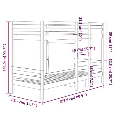 vidaXL Lit superposé sans matelas marron miel 80x200 cm pin massif