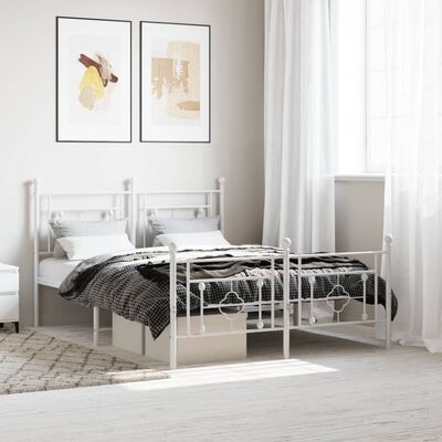 vidaXL Cadre de lit métal sans matelas et pied de lit blanc 140x200 cm