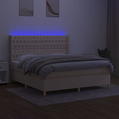 vidaXL Sommier à lattes de lit matelas et LED Crème 160x200 cm Tissu